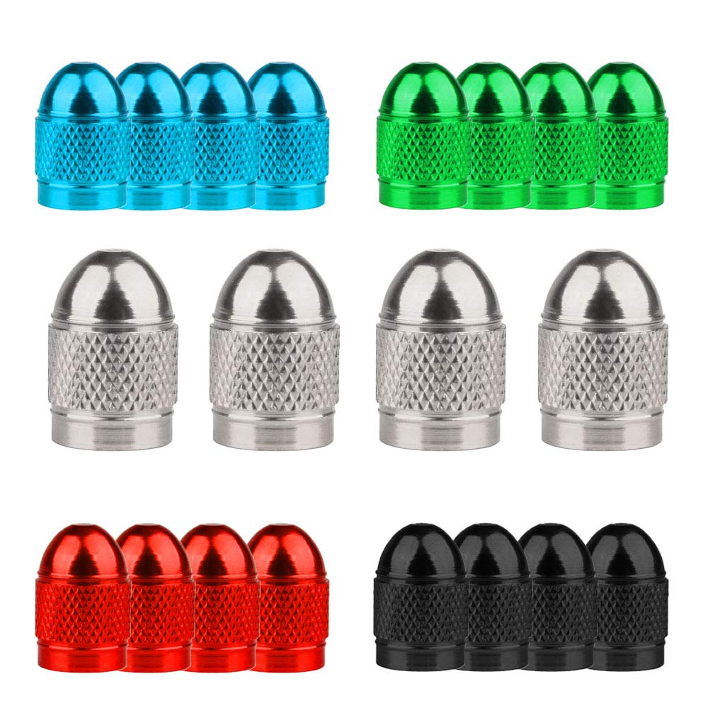 senvenelec 20Pcs Car tire valve cover, Sky blue, green, silver, red, black, Warhead Valve Cover - 5 sets