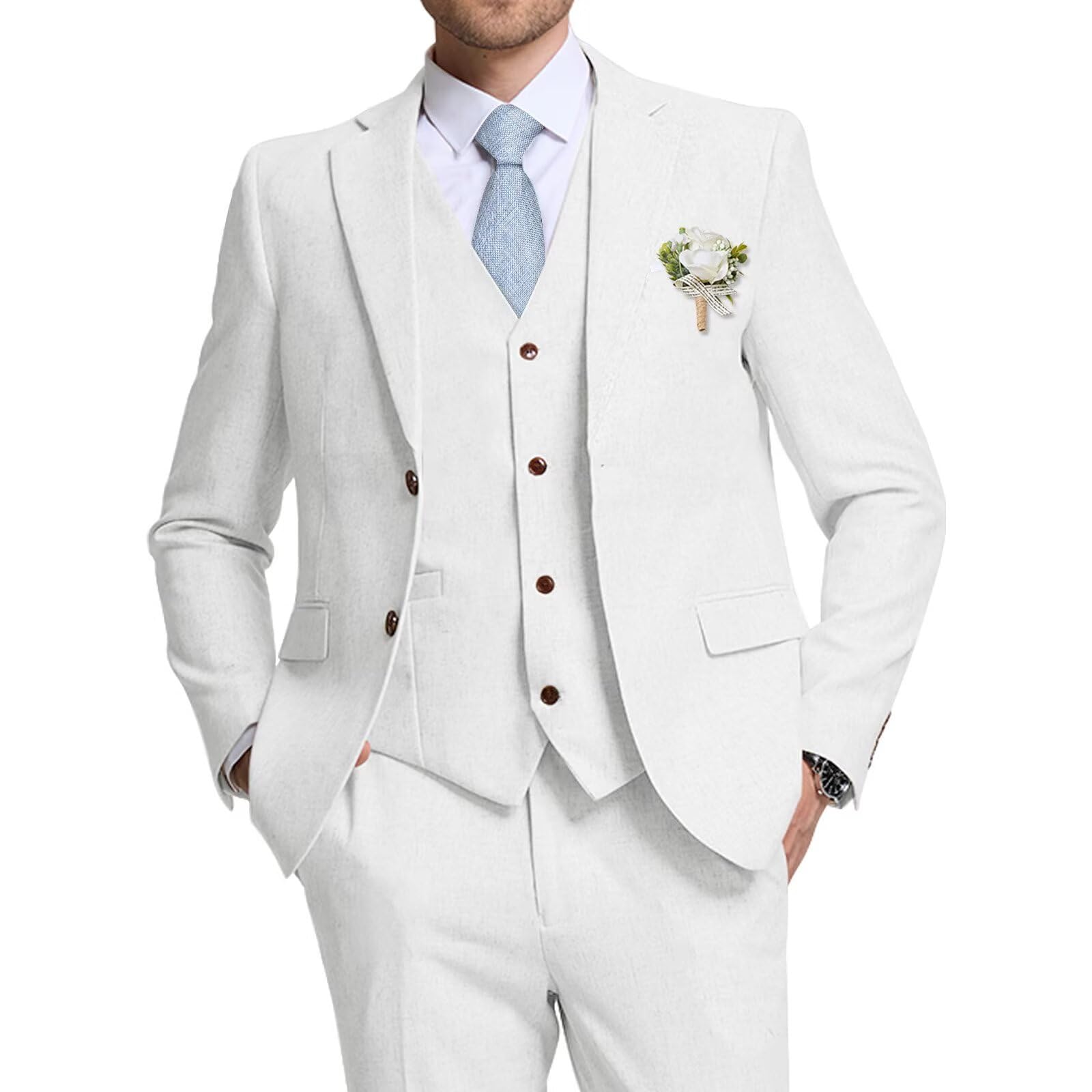 High-End Suits Men Suit Slim Fit White Linen Casual