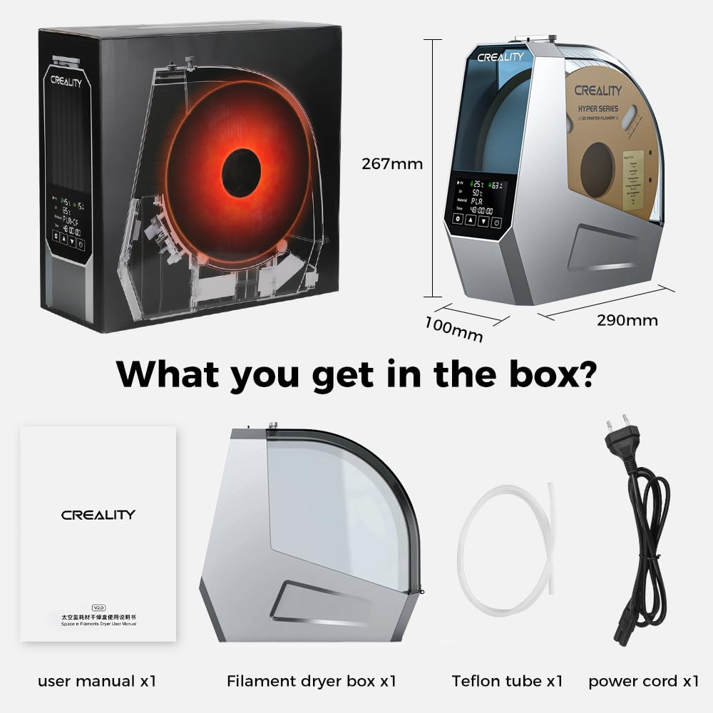 Offizieller Creality Space PI Filament Trockner, 3D Drucker Filament Trockner Box, Filamentaufbewahrung und Filamententwässerung für 1 kg Filament, Ein-Tasten-Einstellung für PLA PETG ABS TPU Nylon 7