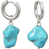 TaYolnFaSo Oval Birthstone Natural Gemstone Earring for Women 18k Gold Plated Huggie Hoop Drop Jewelry Valentine's Day Birthday Gift for Wife Girlfriend Mother