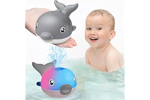 TOHIBEE Bath Toys, Light Up Dolphin Baby Bath Toys for Babies 6-12 12-18 Months, Rechargeable Sprinkler Musical Toys, Easter Basket Stuffers Bathtub Toys for Toddlers 1-3 2-4 Boys Girls Infant Kids- Grey