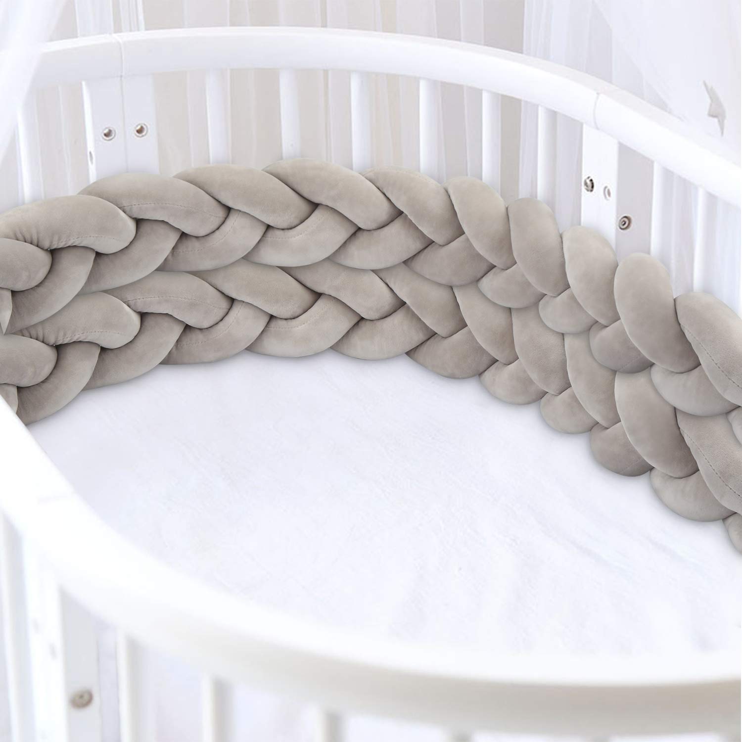 Luchild Bettschlange geflochten Bettumrandung Babybett Baby Nestchen Weben bettschlange geflochten Stoßfänger Dekoration für Krippe Kinderbett (200cm Grau)