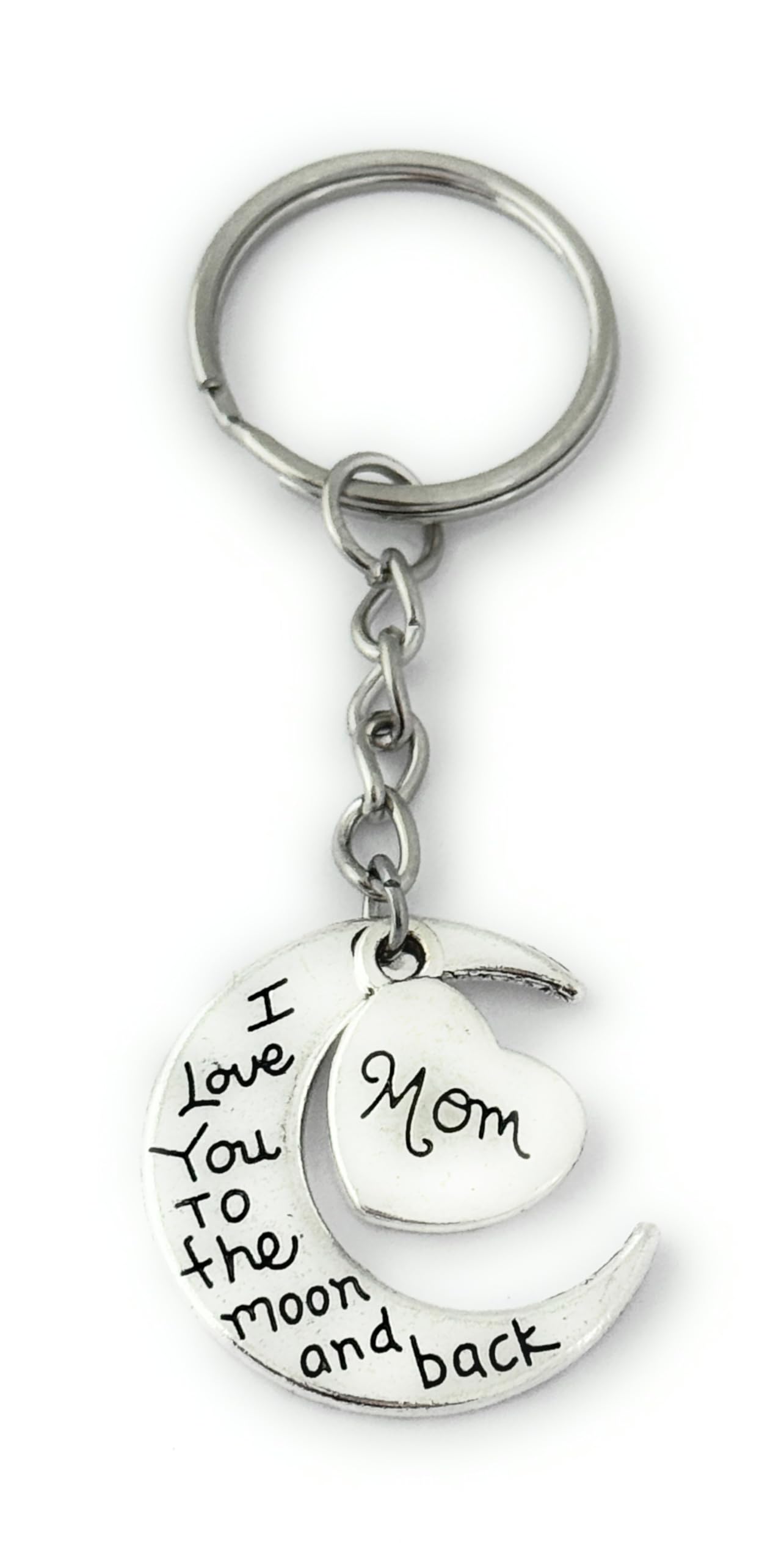 FizzyButton Gifts Keyring Mom I love you to the moon and back silver tone charm key ring
