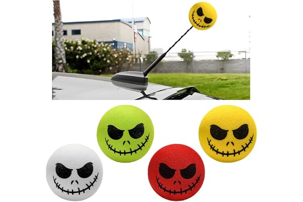 SHMZK 4 PCS Car Antenna Toppers, Funny Halloween Skull Spooky Smile Car Antenna Areial Balls, Skull Smile Face Antenna Topper Exterior Decor Doll for Most Vehicles (Style 2, 4 PCS)
