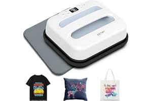 AST&T Heat Press Machine 12" x 10" Portable & Easy Heat Press for for T-Shirts, Pillows, Tote Bags & More White (Heat Press+Mat)