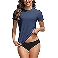 Bonneuitbebe Women's Swim Shirt UPF 50+ Short Sleeve Rash Guard UV Sun Protection Swimsuit Bathing Suit Top
