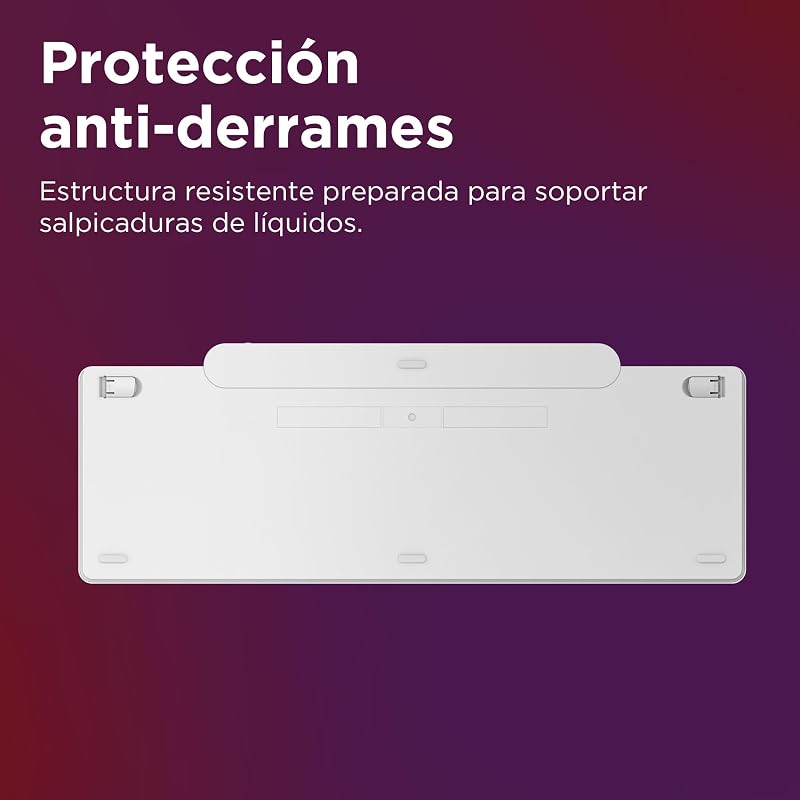 Teclado Bluetooth 800 com carregamento automático, recarga com luz ambiente, ligação para até 3 dispositivos, teclas silenciosas e plástico reciclado – branco