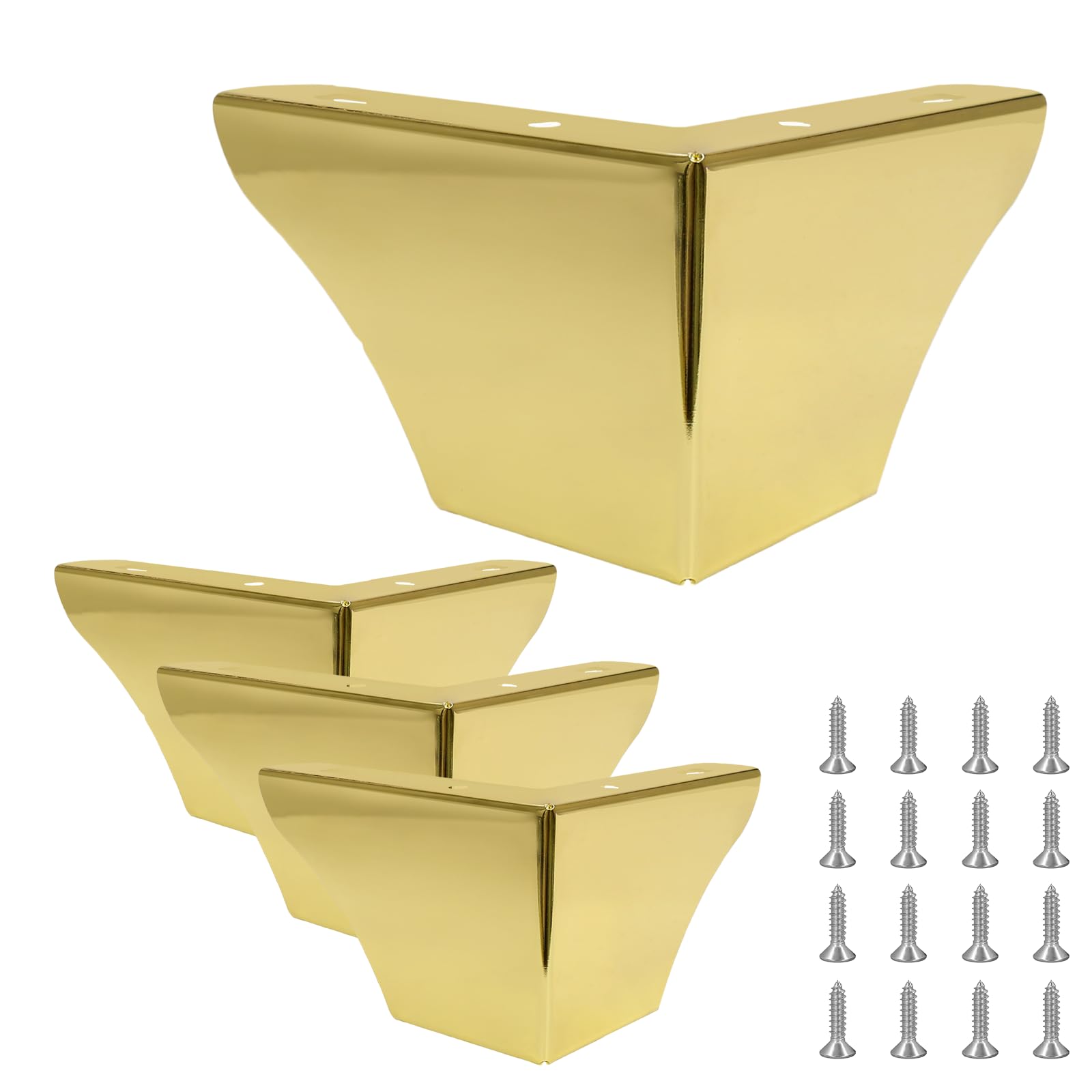 Cjueiom 7.5cm / 3 Inch Furniture Legs Gold Set of 4 - Modern Metal Sofa, Table, Wardrobe Feet - Replacement for Cabinet, Cupboard, Chair, Ottoman