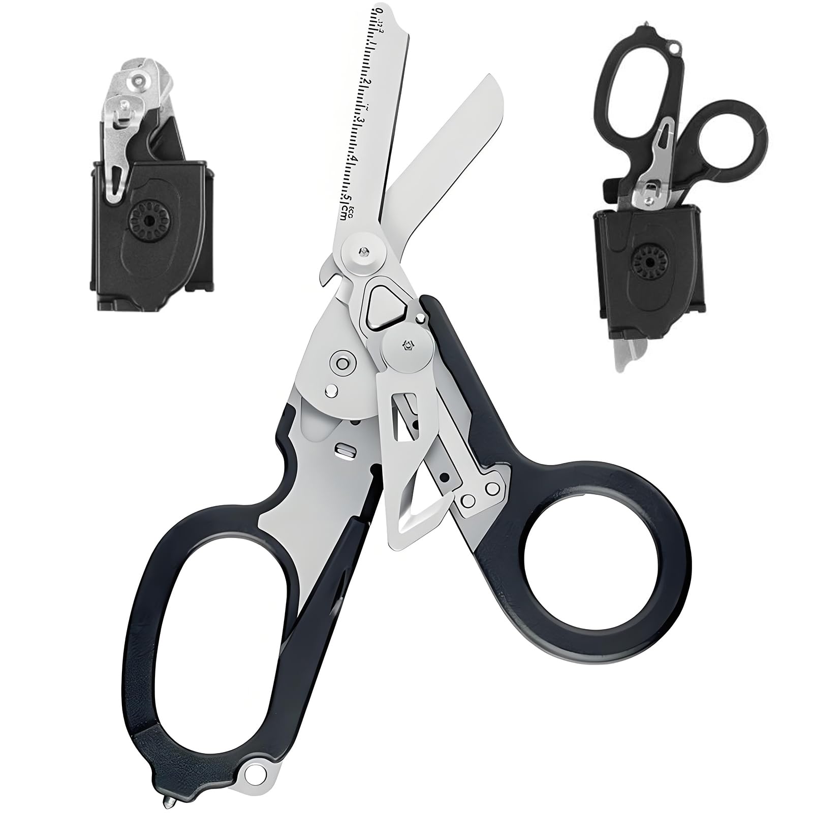 GIONAR 6 in 1 Trauma Shears, Multi Tool Pliers with Strap Cutter and Glass Breaker, Folding Response Emergency Scissors with Holster, Tactical Raptor Shears for Outdoor Rescue