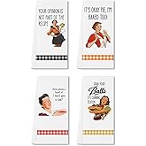SHIMANY Funny Kitchen Towels Decorative Set of 4, Funny Saying Dish Towels. Absorbent Microfiber Tea Towels. Great Hostess Gift. Retro/Vintage Women