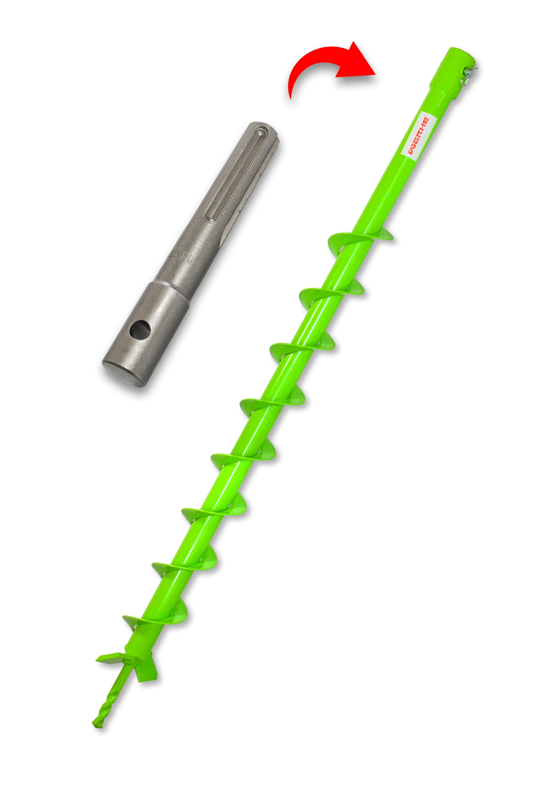 WERHE Earth Auger 50 mm with Metal Blades – Robust Steel for Tree Planting and Fence Construction – SDS Max Compatible for Professionals and DIYers