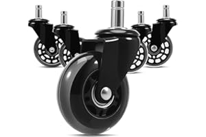 5pcs Office Chair Caster Wheels Replacement Rubber Chair Casters with 10mmx22mm Stem Silent Floor Safe Rollers Universal Fit 