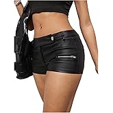 Milumia Women's Pu Leather Mini Shorts Y2k Low Waisted Zipper Skinny Shorts