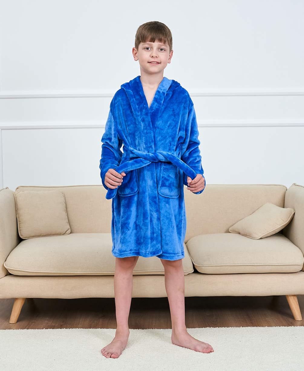 Tunoluker Boys Bathrobes, Toddler Kids Hooded Robes Soft Plush Fleece Pajamas Sleepwear for Boys & Girls: Clothing