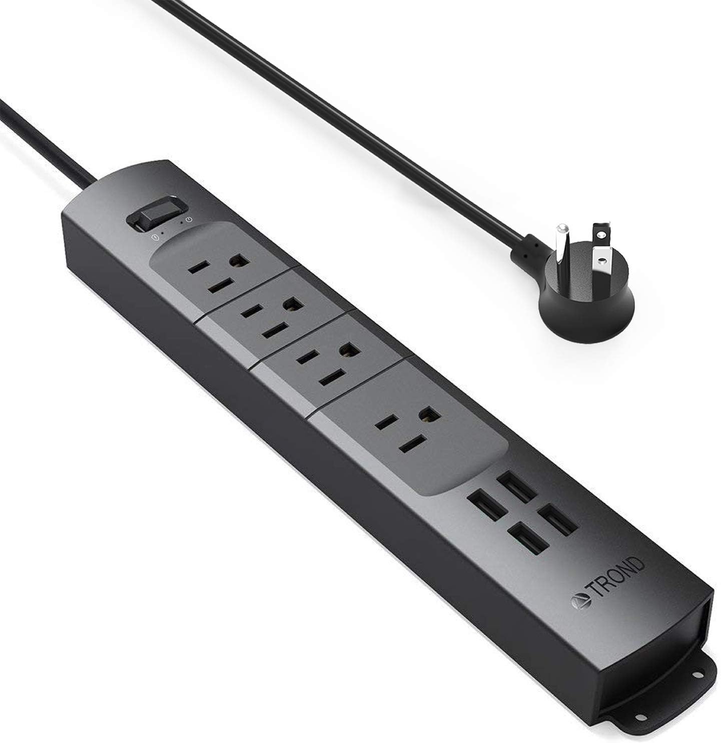 TROND Power Bar Surge Protector with 4 USB Ports, 4 AC Outlets, Flat