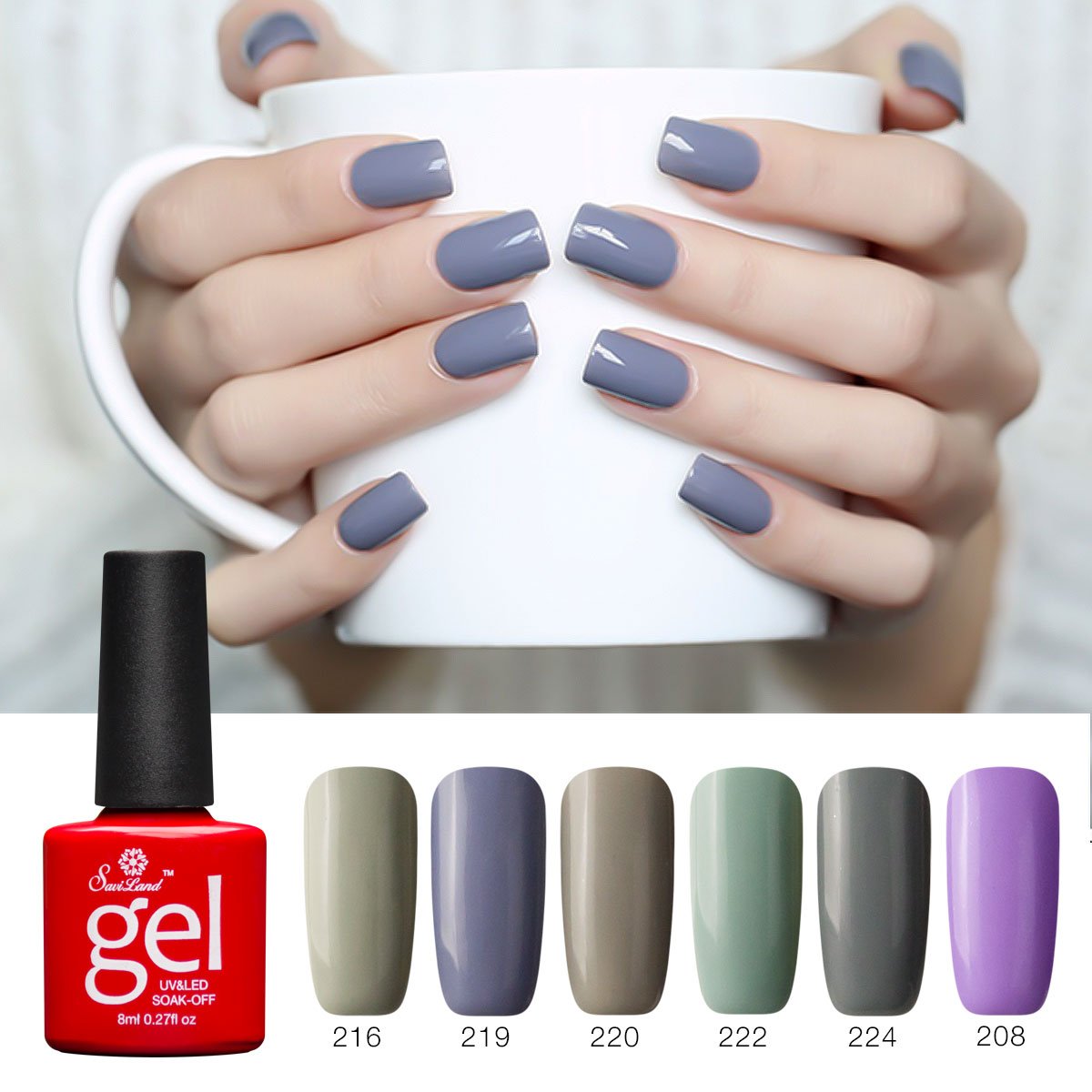 Soak off Gel Nail Polish Sets, Saviland 6 Pcs Nail Varnish Set DIY Nail Art Starter Kit 8ml(Grey Purple Brown)