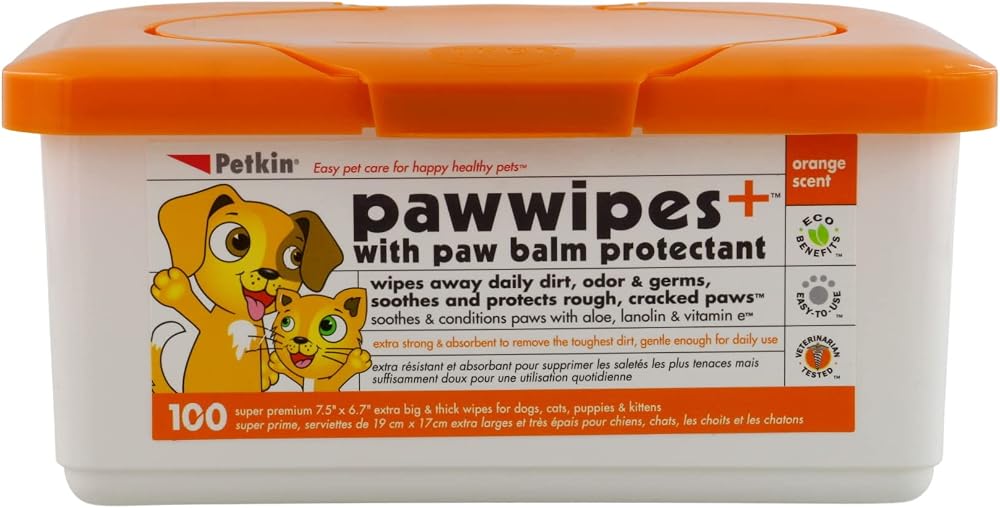 Petkin Paw Wipes White 100 Count Pet Grooming Wipes for Cats and Dogs