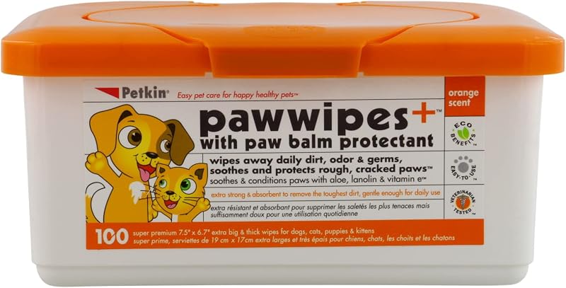 Petkin Paw Wipes White 100 Count Pet Grooming Wipes for Cats and Dogs