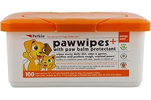 Petkin Paw Wipes Plus, 100 Orange Scented Wipes - Absorbent Pet Paw Wipes Remove Daily Dirt & Odors - Enriched with Paw Balm Protectant - Easy to Use Pet Wipes for Dogs, Cats, Puppies & Kittens