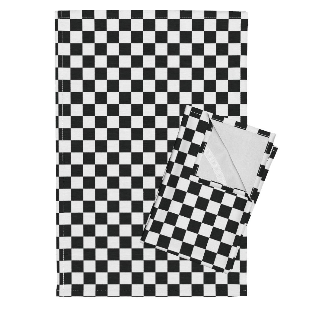 Roostery Checkers Tea Towels Black and White Check Checker Black and