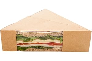 Restaurantware Small Sandwich Wedge Box Sandwich Take Out Box - 4.8 Inch Triangle Sandwich Box with Window - Brown - 25ct Box