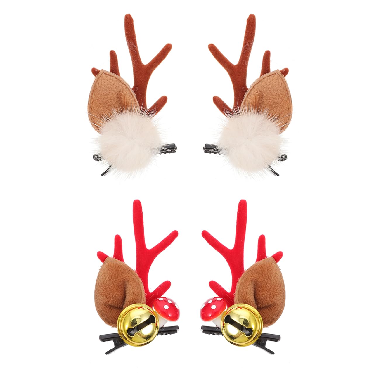 Beatifufu 2Pairs Christmas Hair Clip Reindeer Antler Hairpin Cute Xmas Hair Accessories Elk Deer Horns Ears with Golden Bells Barrettes For Holiday Party Favors