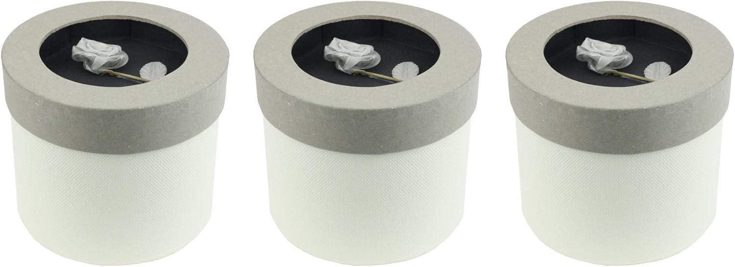 Emartbuy Set of 3 Rigid Luxury Round Shaped Presentation Gift Box, 13.8 x 8.5 cm, Cream Box with Grey Lid