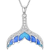 LWXIE Diamond Whale Tail Necklace for Women 925 Sterling Silver Whale Pendant with Lab Grown Diamond Ocean Jewelry Gifts for Birthday