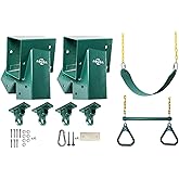 ABUSA Heavy Duty Trapeze Bar Set Brackets 4 Hangers 1 Seat 1 Ring Trapeze Bar Hardware Accessories Included for Outdoor Playground Backyard Equipment (BSB Green)