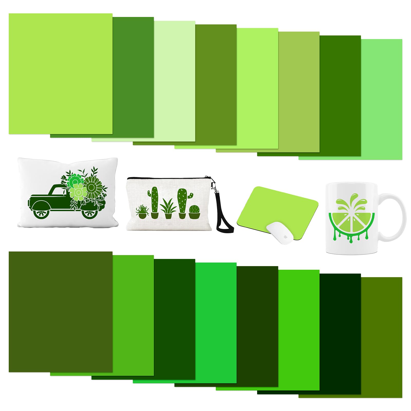 Tintnut Various Green Sublimation Ink Transfer Sheets - 18 Sheets 12" x 10", Solid Color Sublimation Transfer Paper Bundle for DIY Mugs, Tumblers, Key Chain, T-Shirts