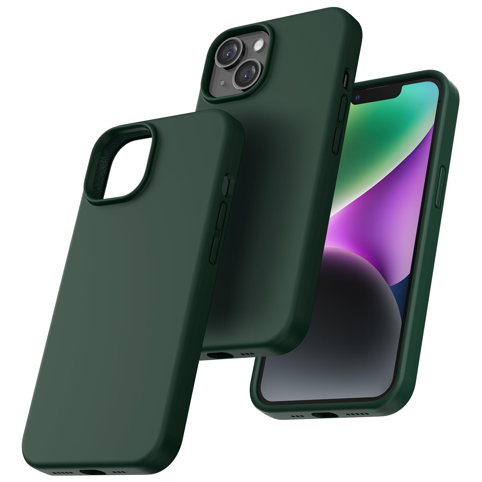 TOCOL Silicone for iPhone 14 Case 6.1-Inch, Liquid Silicone Multi-Color Slim Silky-Soft Touch Anti-Scratch Shockproof Protective Phone Cover, Alpine Green