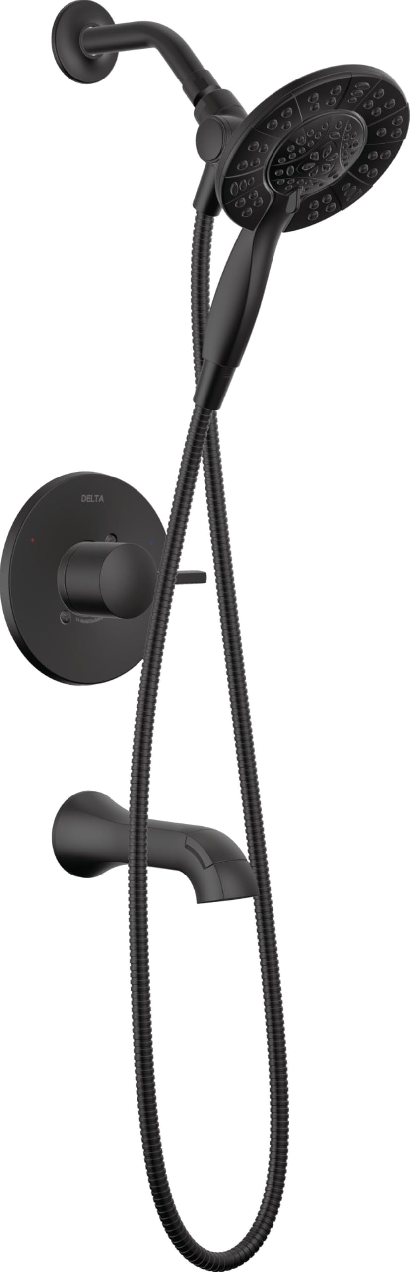 Photo 1 of Delta Faucet Albion 14 Series Single-Handle Tub and Shower Faucet Set, Black Shower Trim Kit with 4-Setting In2ition 2-in-1 Dual Hand Held Shower Head, Matte Black T144855-BL-I (Valve Not Included)