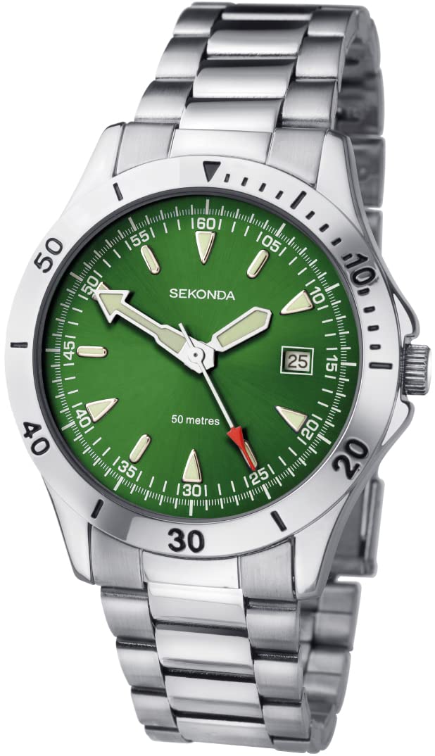 Sekonda Gents Analogue Quartz Watch with Green Dial and Silver Stainless Steel Bracelet 1931