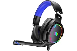 Jimonyer Gaming Headset for PC/PS4/PS5/Xbox One/Switch, Stereo Surround Sound Gaming Headphones with Noise Canceling Flexible Mic, Computer Headset with 3.5mm Jack & RGB Light(Blue)