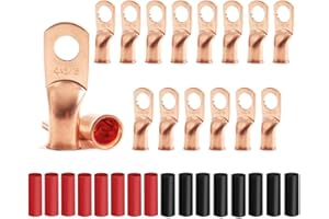 JOYPXF 16Pcs 4 AWG 5/16" Stud Copper Ring Terminals Battery Cable Ends Wire Lugs with 16Pcs Heat Shrink Tubing 4 Gauge Heavy Duty Cable Lugs Bare Copper Eyelets Tubular Ring Terminal