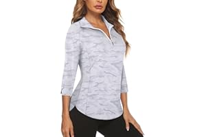 Cucuchy Style Womens Golf Shirt 3/4 Sleeve Quarter Zip Workout Tennis Tops Quick Dry UPF 50+ Shirts
