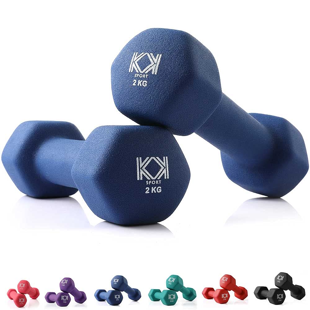 KK Neoprene Dumbbells for Home, and Gym- Hand Weights Dumbbells for Exercise, Fitness, Training, and Weight Lifting (Blue (2 x 2kg))