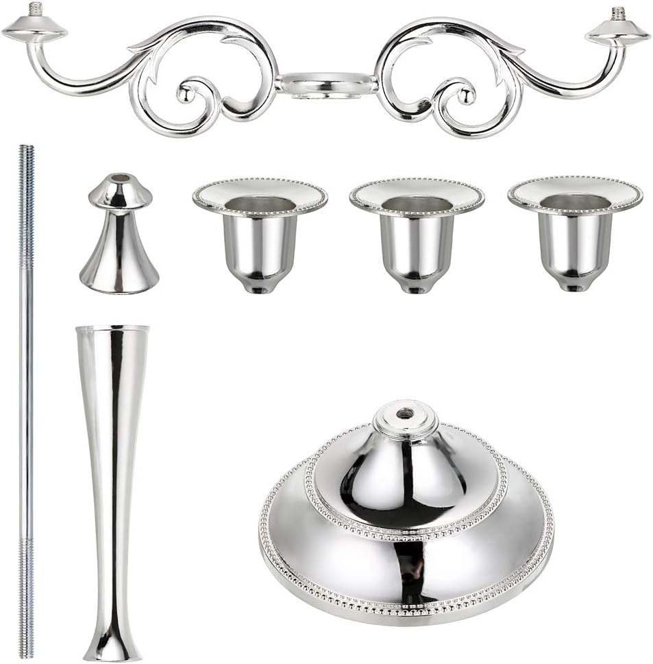 SUMNACON Metal Candelabra 3 arms Candle Holders Stand For Wedding Dinning Party (Silver) - Image 4