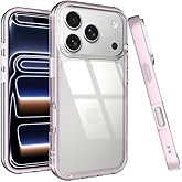 Puxicu Acrylic 2 in 1 for iPhone 17 Pro Case，Anti-Yellowing, Military-Grade Protection, Drop Shockproof Slim Phone Cover for iPhone 17 Pro 6.3", Clear+Light Pink