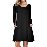 AUSELILY Women's Long Sleeve Casual Swing T-Shirt Dresses with Pockets