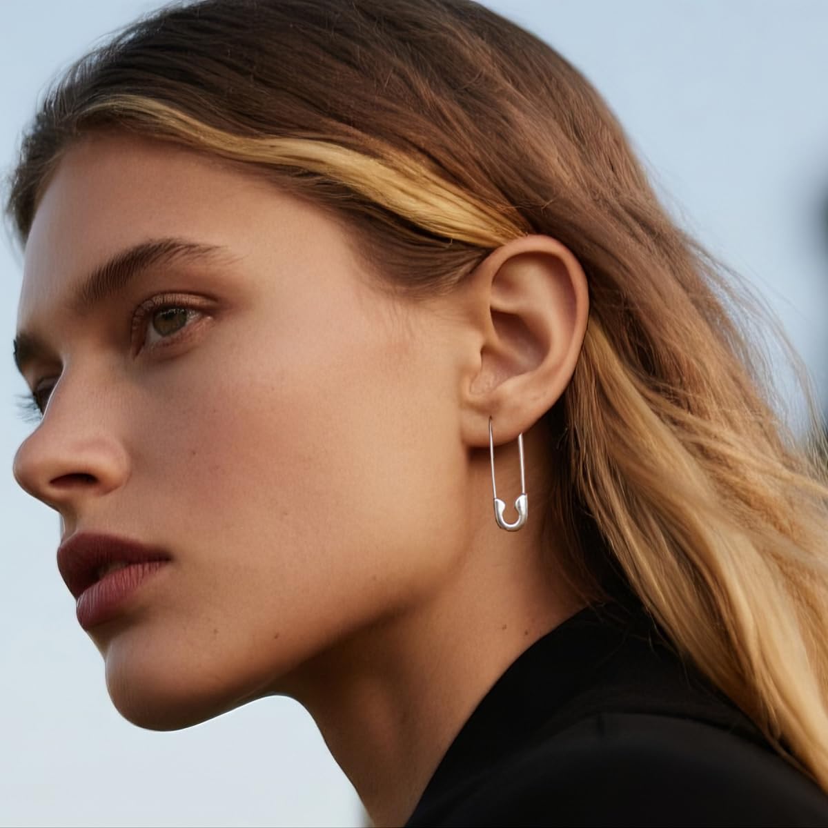 SLUYNZ Solid 925 Sterling Silver Safety Pin Hoop Earrings for Women Minimalist 1.4