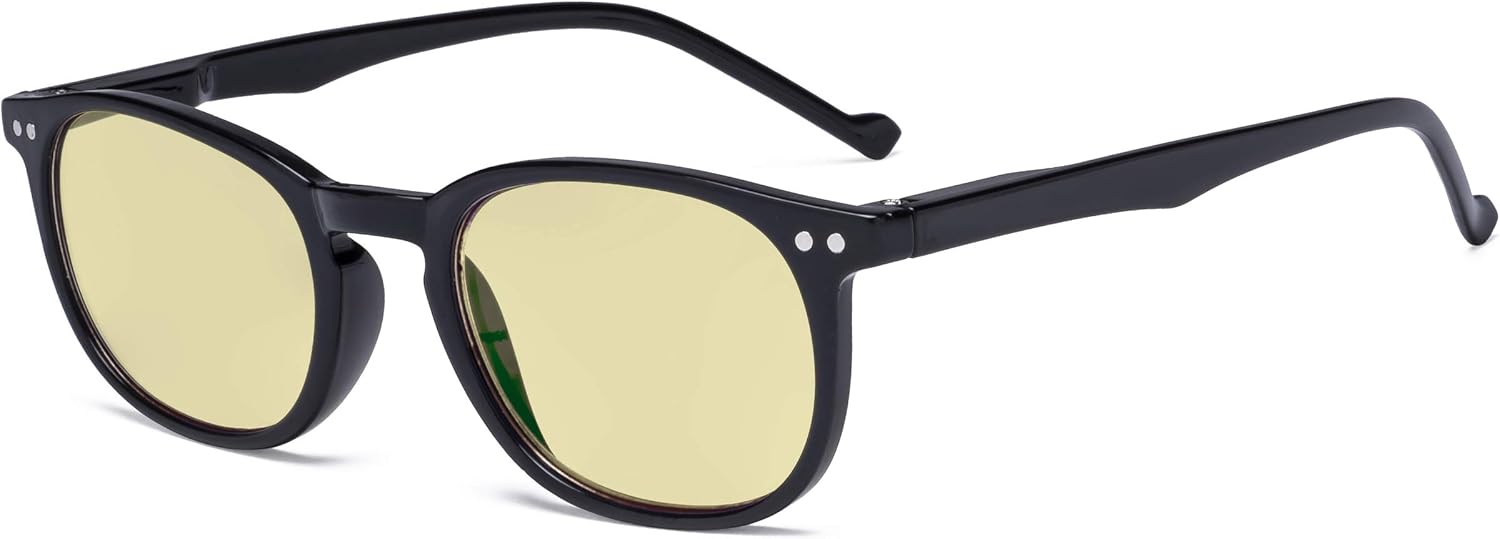 Eyekepper Retro Blue Light Glasses Women Men - Blocking Ray Screen Glare Computer Reading Glasses with Yellow Filter Lens - Black