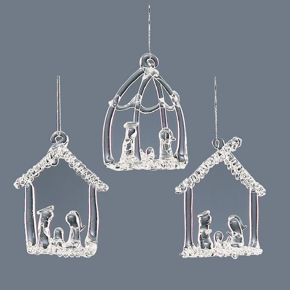 Christmas Tree Decoration - 3 Pack Clear Glass Nativity Scene