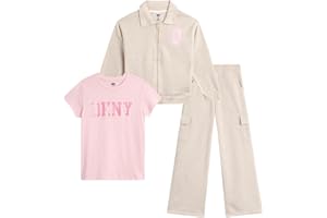 DKNY Girls Pants Set - 3 Piece Graphic Tee, Zip Up Hoodie and Jogger Sweatpants for Girls - Cute Matching Kids Sweatsuit Set
