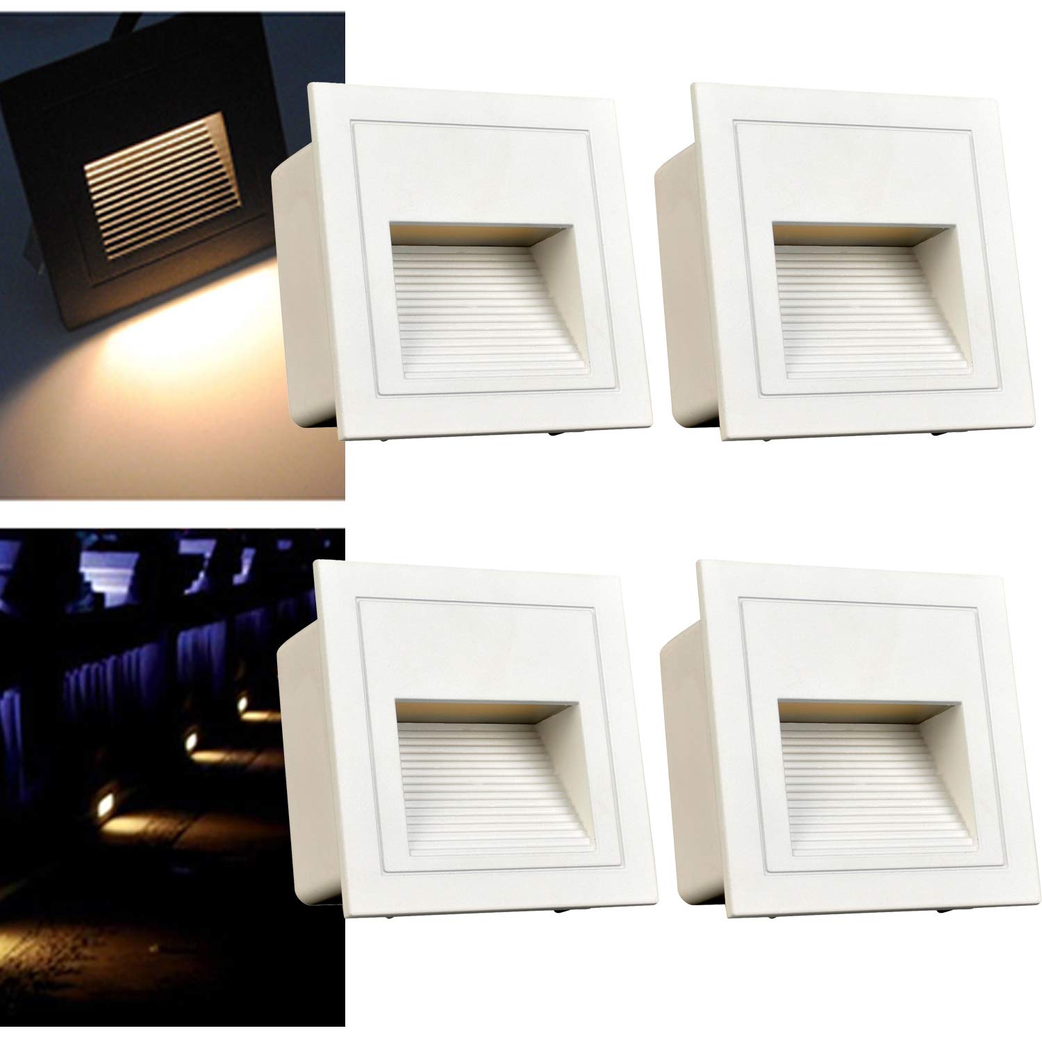 Arotelicht 4pcs/3W Wall Recessed Stair Lights,Warm White,LED Step Night Light Indoor/Outdoor,Aluminum,Garden Lighting,Deck Balcony,White Cover,for Stairs,corridors,Steps,Garden — image 1