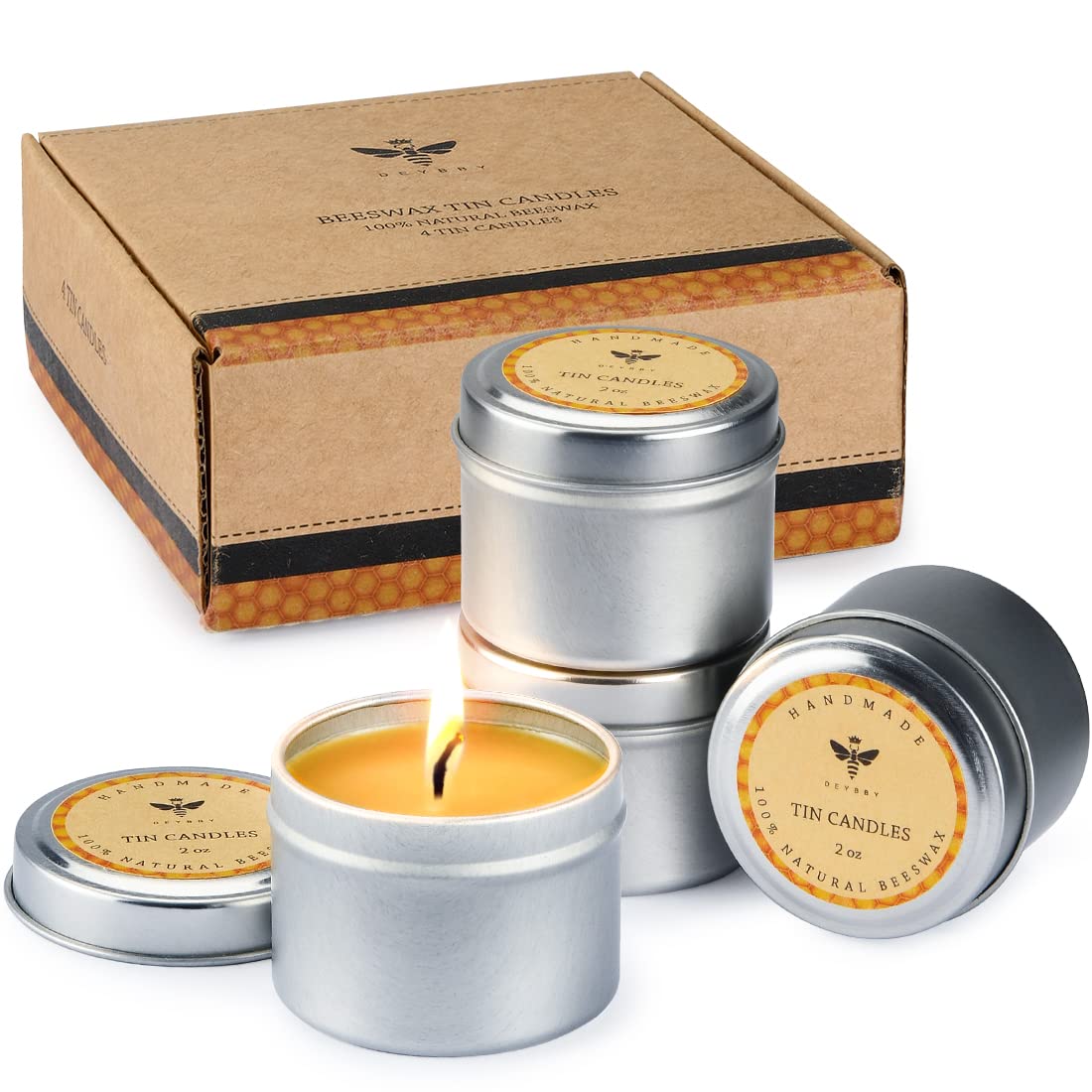 Photo 1 of **PARTIAL SET 3** DEYBBY Pure Beeswax Emergency Candle Set of 4 - Natural Honey Scented Travel Tin