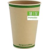 Responsible Products Certified Compostable 12 oz Paper Cups, Cold ＆ Hot Coffee Cups, Disposable Paper Cups, Extra Strength Disposable Cups, Made without PFAS (50 count)