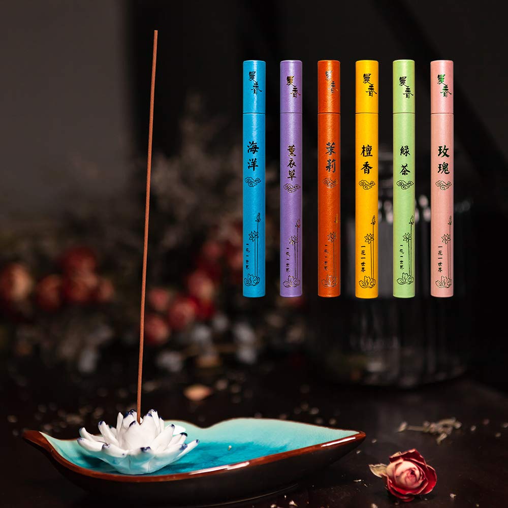 Corciosy Aromatherapy 270 Sticks Morning Star Incense Sandalwood Lavender Jasmine Green Tea Rose Ocean Fills The Room with The Perfect Aroma - 100% Natural - Lasts 40+ Minutes(6 Boxes)
