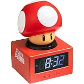 Paladone Super Mario Super Mushroom Alarm Clock with Night Light &ndash; Digital Clock, Tap Snooze, 16cm Tall, Official Nintendo Merchandise