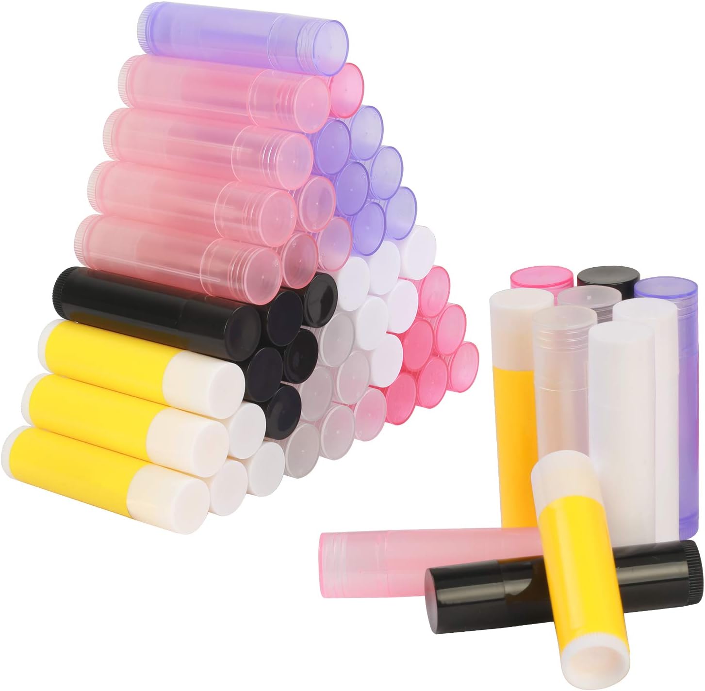 Lip Balm Container,LANMOK 56 Pieces Multicolor Empty Lipstick Refillable Chapstick Tubes with Top Cap and Twist Mechanism - 3/16 Ounce (5.5ml)